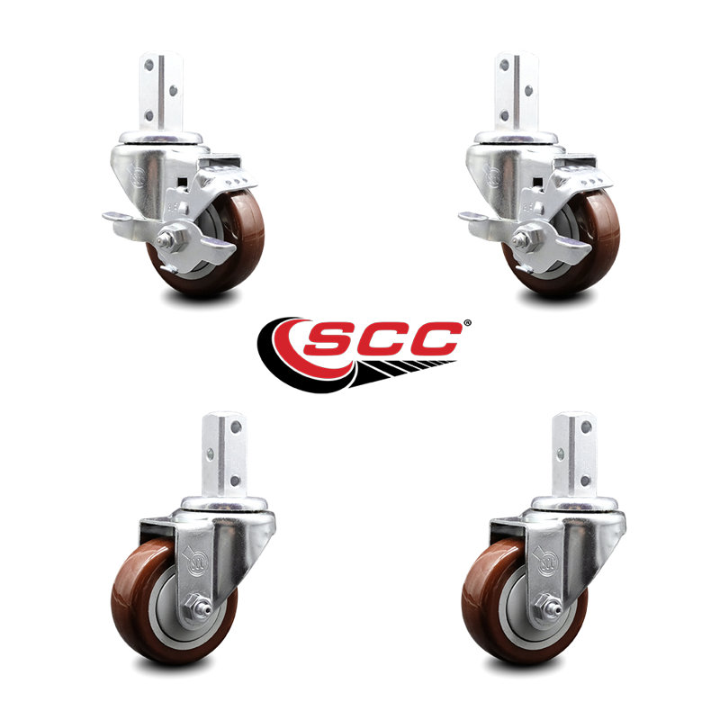 4 Piece Polyurethane Caster Set, Maroon