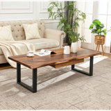  Live Edge Coffee Table with U Shaped Legs and South American Walnut, with Drawer Storage