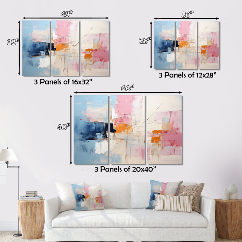 «Abstract Patchwork IV», reproduction sur toile tendue de 3 pièces, H 28 po x l 36 po x P 1 po
