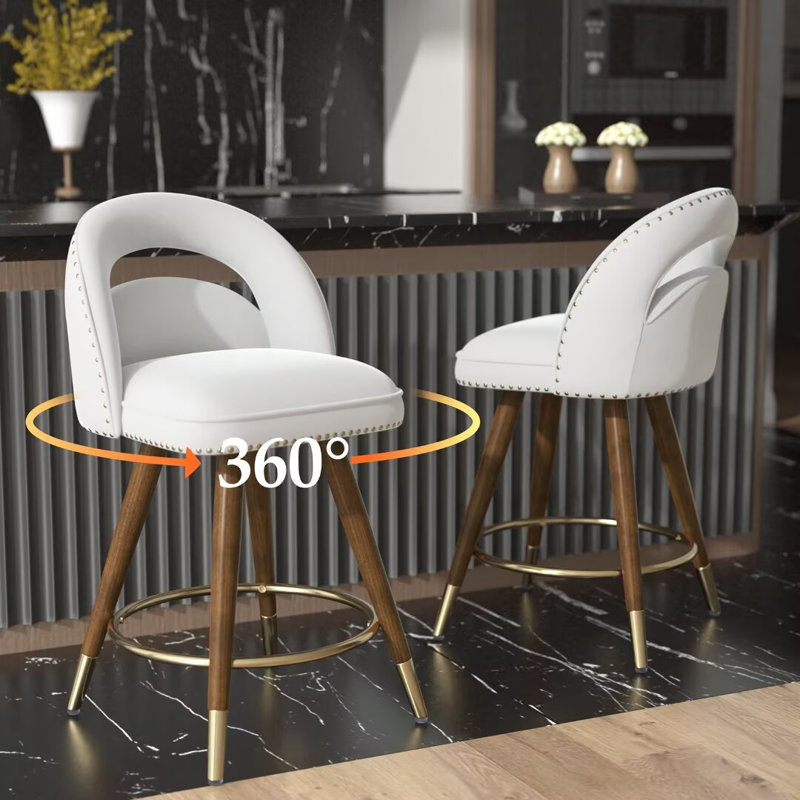 Mercer41 Kokitus Counter Height Bar Stools, 24 Inch Swivel Bar Stools with Backs&Solid Wood Legs