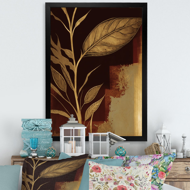 Terra Cotta Chocolate Leaves V - reproduction sur toile, H 20 po x l 12 po x P 1 po, Toile avec cadre photo noir