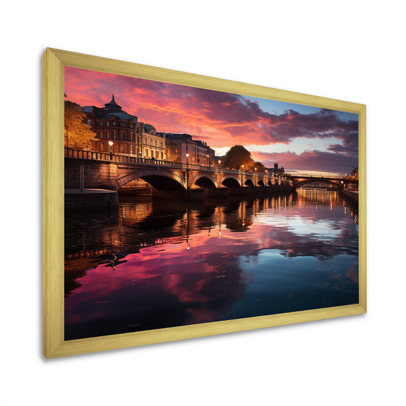 «Dublin Beautiful Cityscape II», reproduction, H 12 po x l 20 po x P 1 po, Encadrement doré