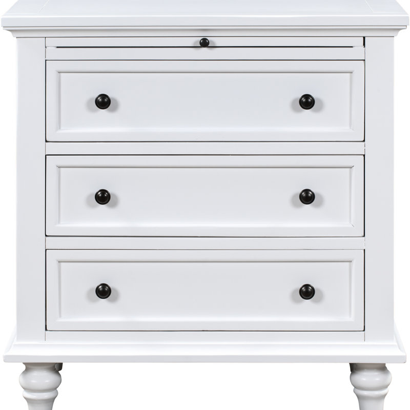 Armoire en bois blanc Ustyle - 3 tiroirs et plateau coulissant pour table de bout, Blanc