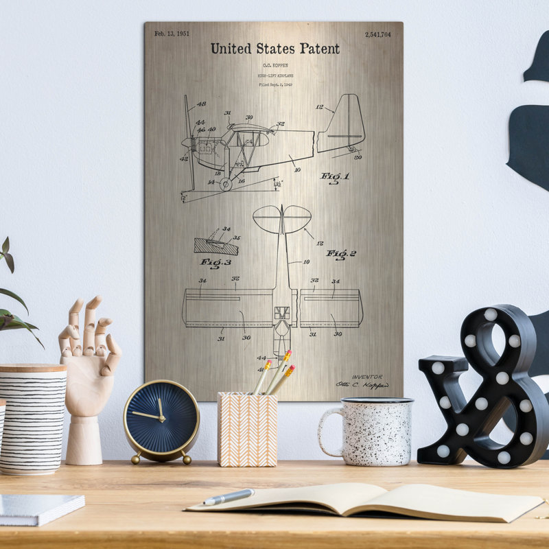 «HighLife Air plane Blueprint Parchment» par Luxe Metal Portfolio, H 16 po x l 12 po