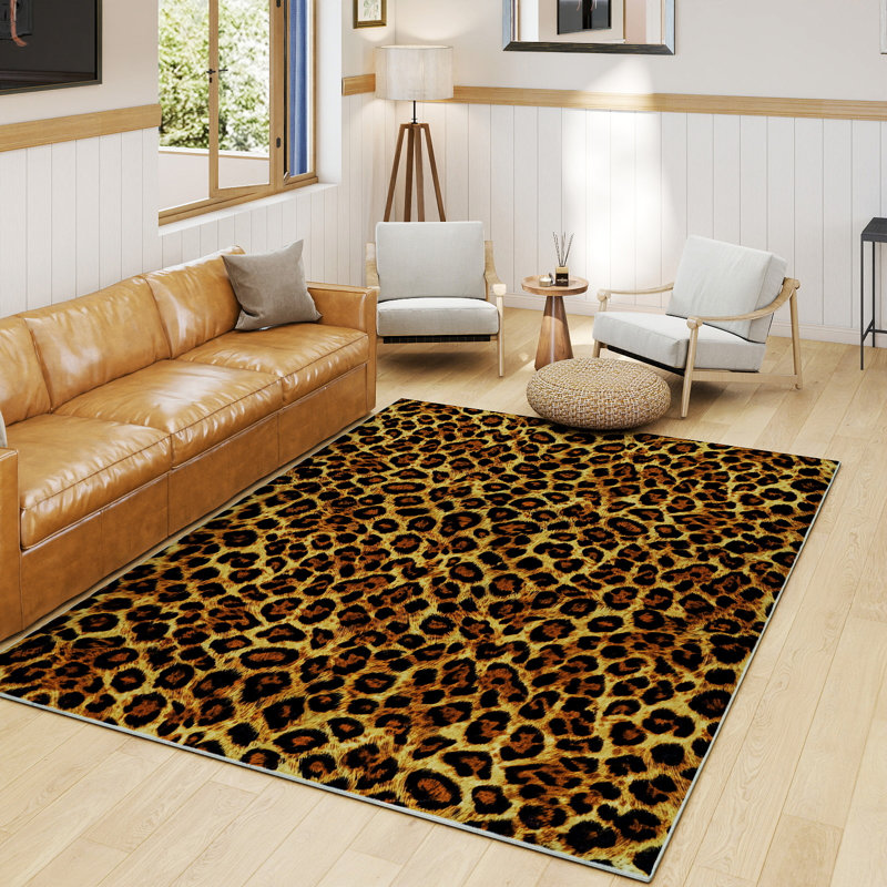 Leopard-Print Modern Pattern Rug Machine Washable & Foldable For Indoor Use