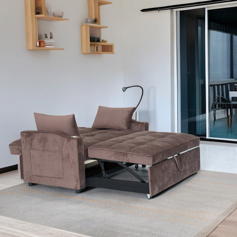 Modern Velvet Loveseat Futon Sofa Couch Pullout Bed,Small Love Seat Lounge Sofa, 33.07" H x 54.33" W x 37.8" D