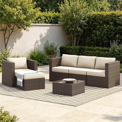 Baecher 6 Piece Rattan Sectional Seating Group with Cushion (Fully Assembled)