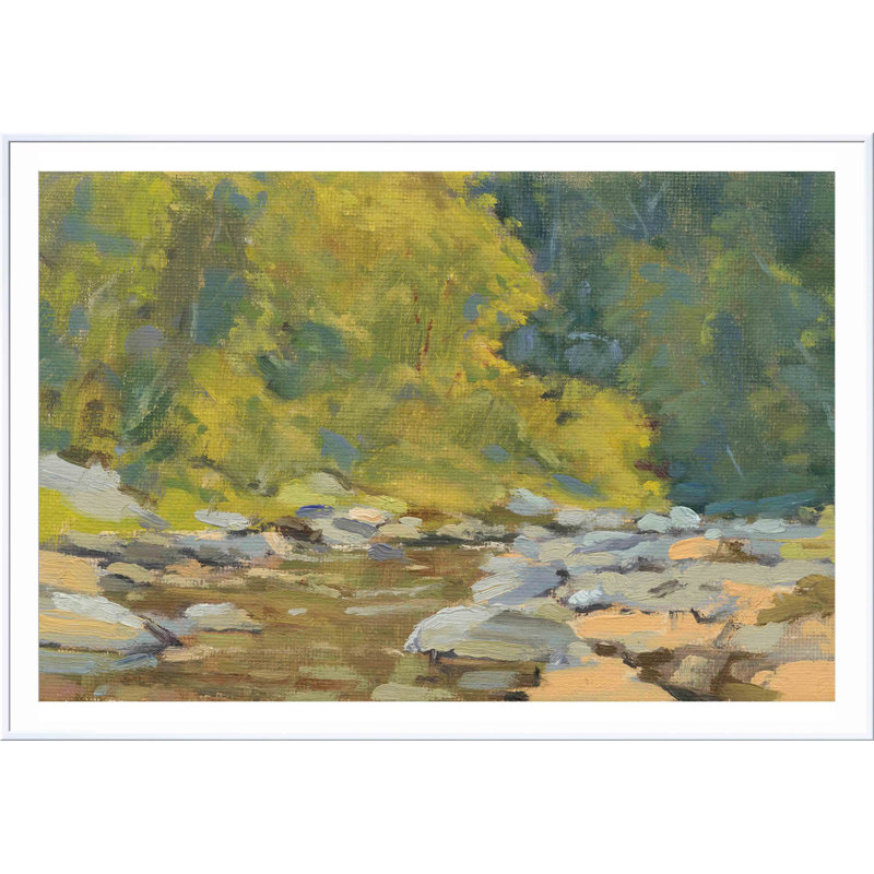 «Chesterfield Gorge» par Stephen Calcasola - peinture encadrée, H 20 po x l 30 po, Blanc