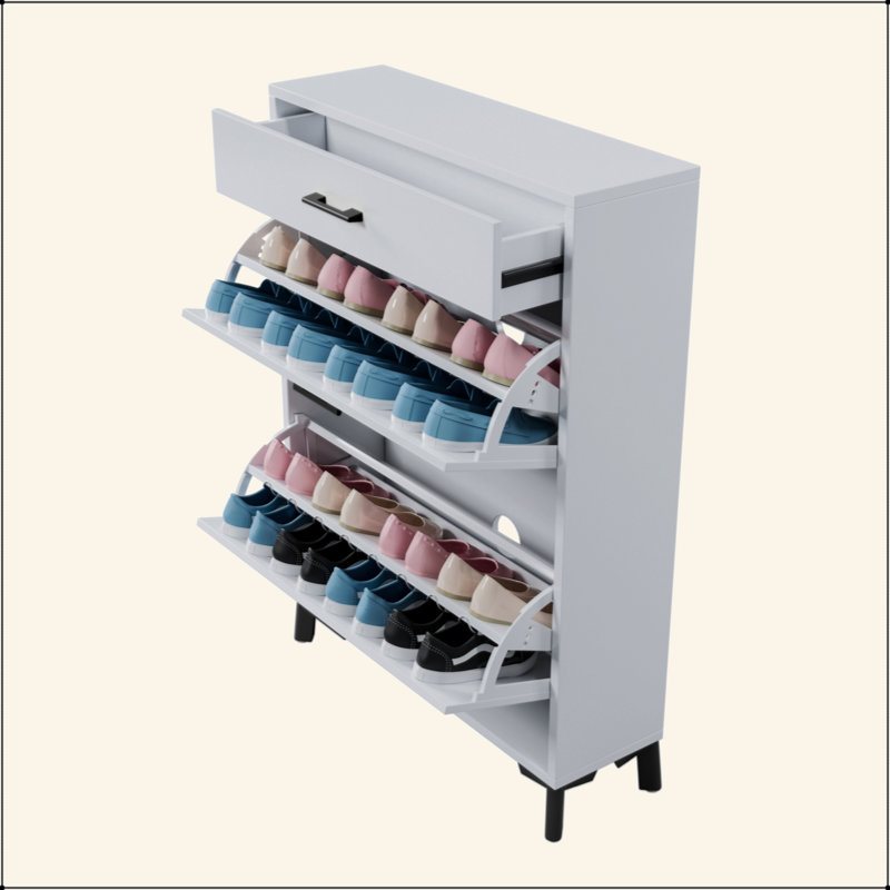 Shoe Storage Cabinet For Entryway, Free Standing Shoe Organizer With 2 Flip Drawers, Hidden Shoe Rack Storage Organizer For Doorway Hallway Closet