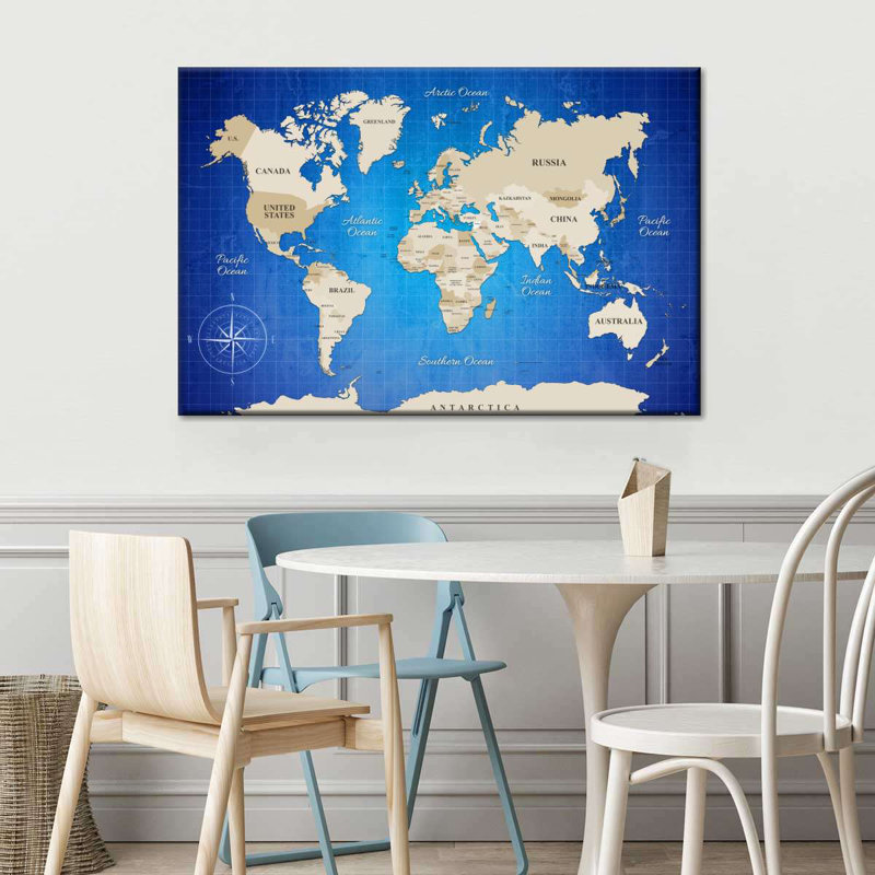 " Beige Longitude World Map " by Globetrotter Studio, 30" H x 45" W x 1.25" D