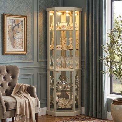 Vitrine de coin blanche éclairée