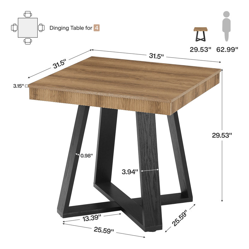 Square Dining Table for 4, Black Base