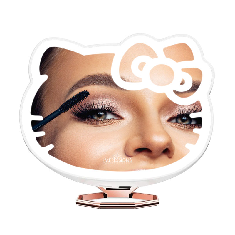 Nakyiah Hello Kitty Makeup Mirror with Stand, Adjustable Brightness Daylight LED Lighted Compact Mirror, White/Pink