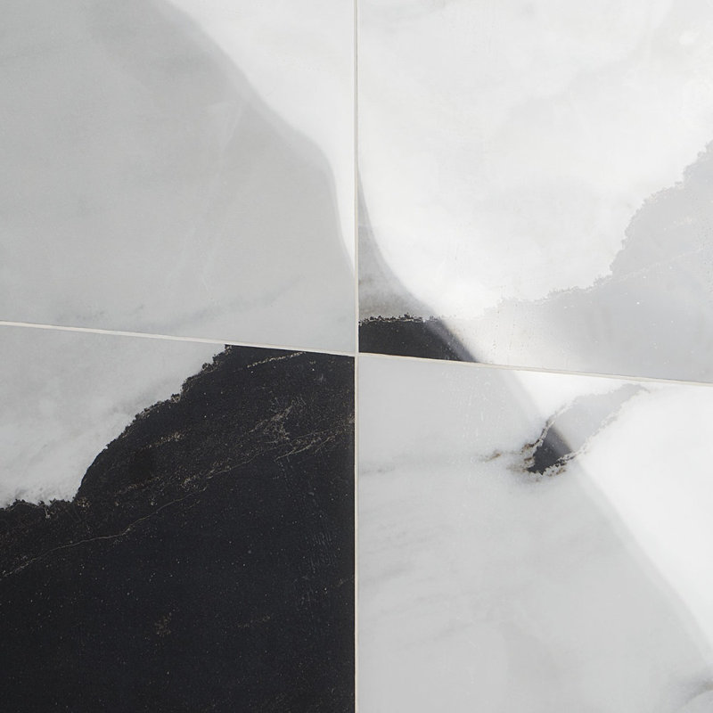 Carreau de porcelaine pour plancher et mur aspect marbre poli 12 "x 24" Bond Tile, Panda / blanc
