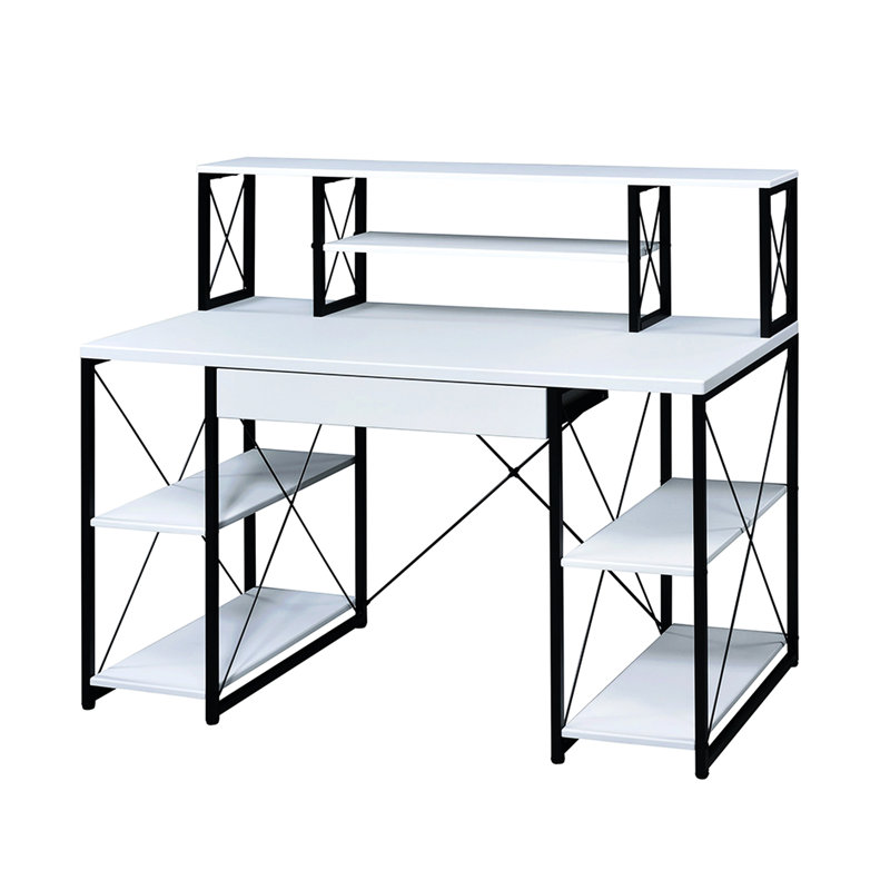 Bureau blanc élégant avec placage et espace de travail spacieux avec une écriture moderne avec des options de rangement