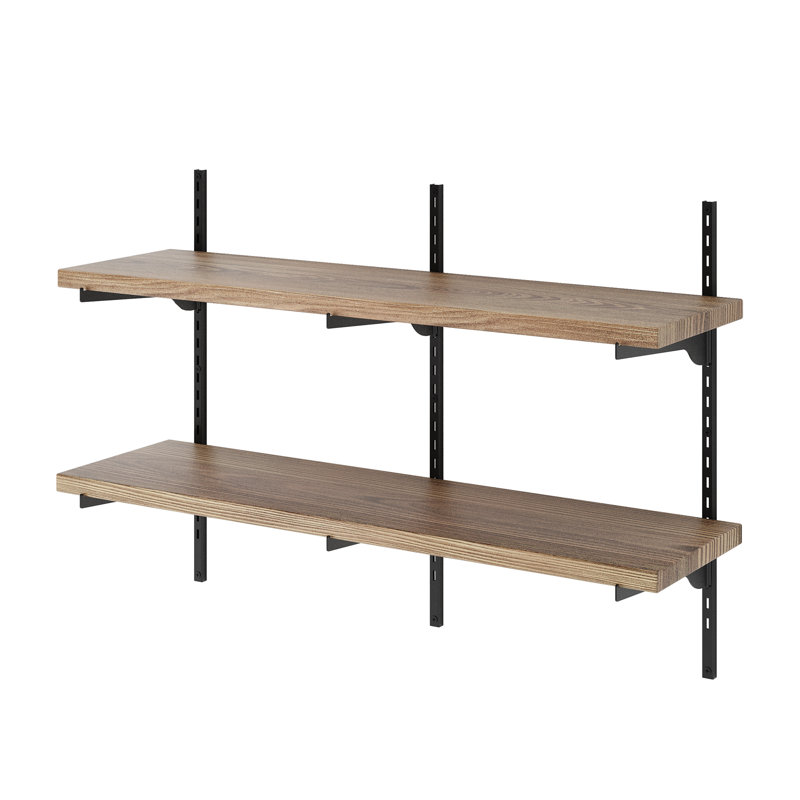 36" Long Floating Bookshelves With Adjustable Bracket, Living Room Shelves, Hanging Shelves For Wall, Real Wood Shelves, Farmhouse & Rustic Decor, 2 Tier, Burnt Board&Black Bracket
