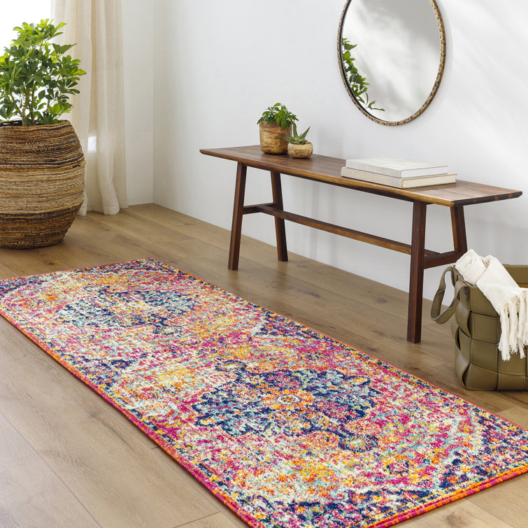 Charleston Power Loom White/Orange/Dark Blue Rug