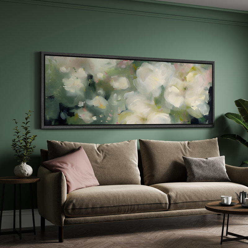 «Green Abstract Floral», impression sur toile encadrée de très grandes décorations murales, H 20 po x l 60 po