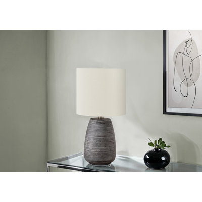 H 19 po, lampe de table, céramique grise, abat-jour ivoire / crème, contemporain