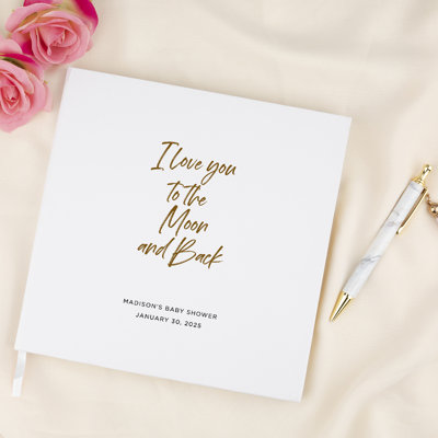 Livre d'or personnalisé pour fête de naissance avec accents dorés, I Love You To The Moon and Back