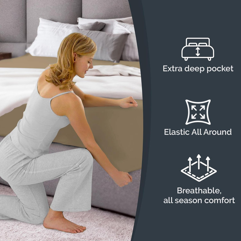 Beige Microfiber Full Deep Pocket Fitted Sheet