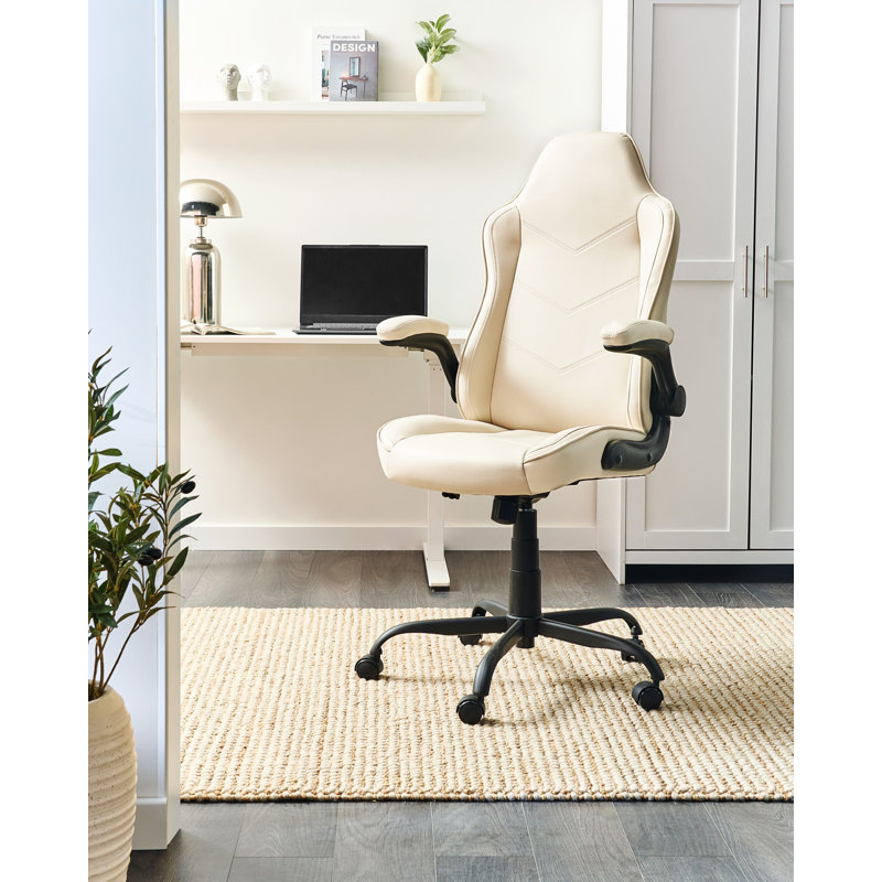 Office Chair Swivel Faux Leather, Off White