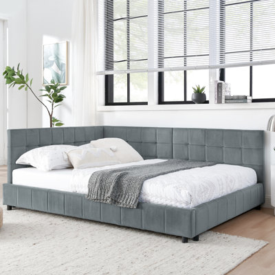 Full Size Velvet Bed Frame With Relaxed And Supportive For Bedroom Living Room & Upholstery Armrest Use