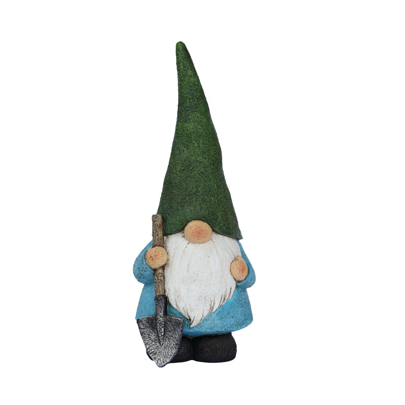  16in Garden Gnome Statue Holding Shovel