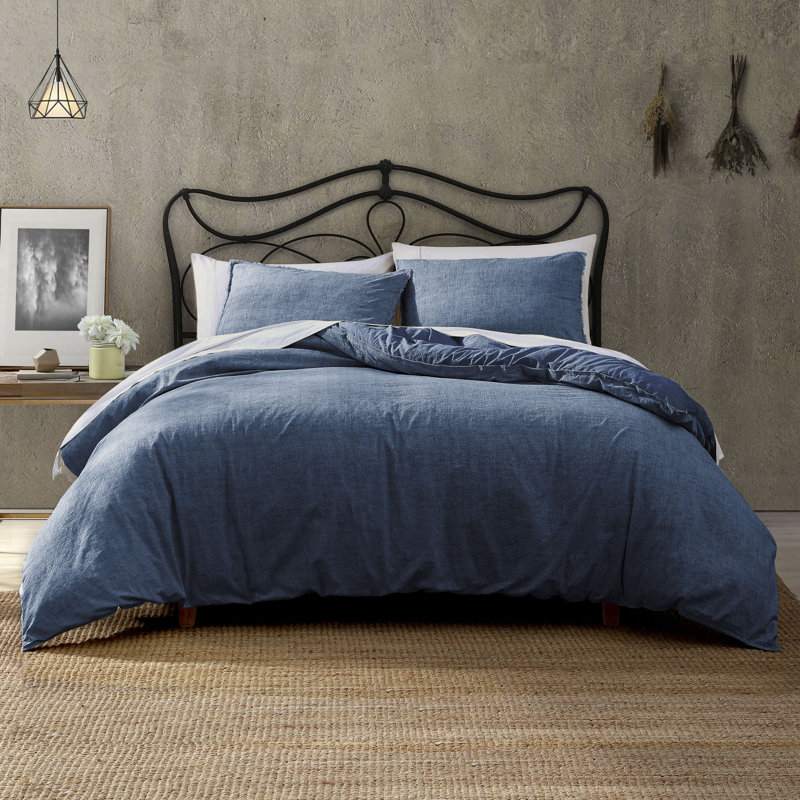 Emington Reversible Comforter Set, Denim Blue, King Comforter + 2 King Shams