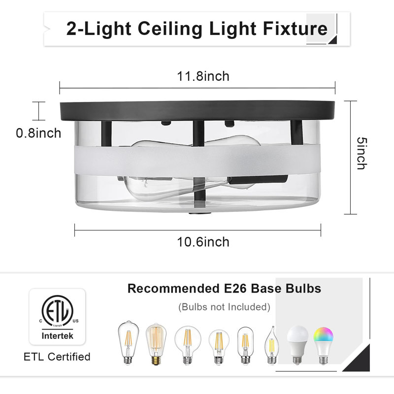 Flush Mount Ceiling Light with Frosted Glass Shade