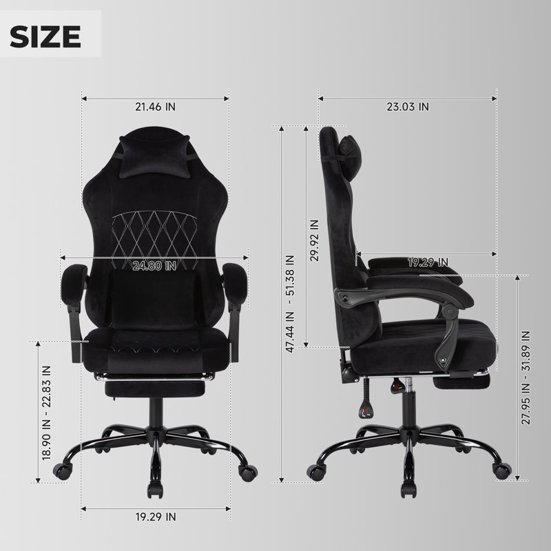 Chaise de jeu ergonomique à dossier haut avec repose-pieds et soutien lombaire, noire, Black