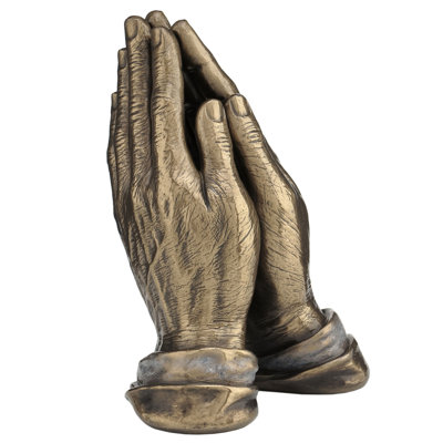 5.51 in H Male Praying Hands Sculpture Poly Resin, Bronze