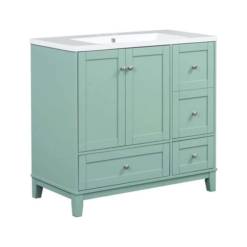 Meuble-lavabo moderne simple avec lavabo, chargement USB, 2 portes et 3 tiroirs, Vert