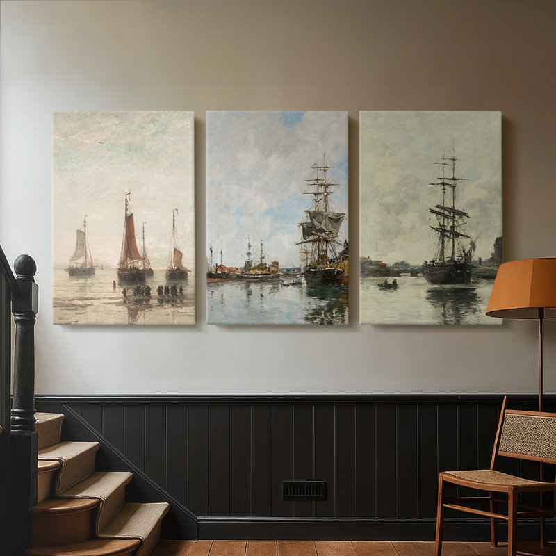 Reproduction nautique rétro XLI - toile tendue sur mesure - 3 pièces, H 12 po x l 24 po