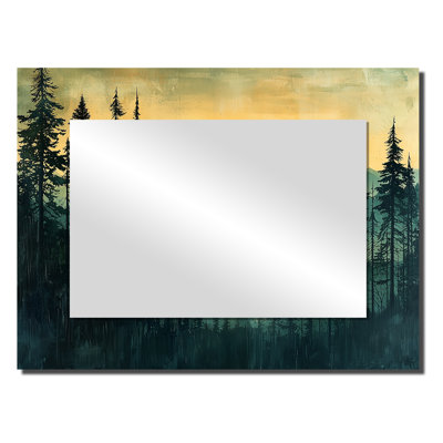 Calm Mountain Silhouette In Woodlands I - miroir traditionnel pour décoration murale - imprimé sur métal