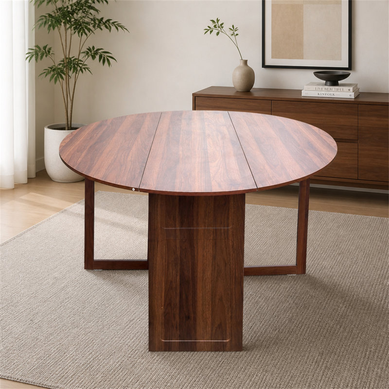 Table de salle à manger ronde à abattants rabattable avec conception convertible peu encombrante pour les petits appartements et une utilisation multifonctionnelle (table sans chaise)