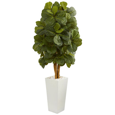 Fiddle Leaf Artificial Tree in White Tower Planter