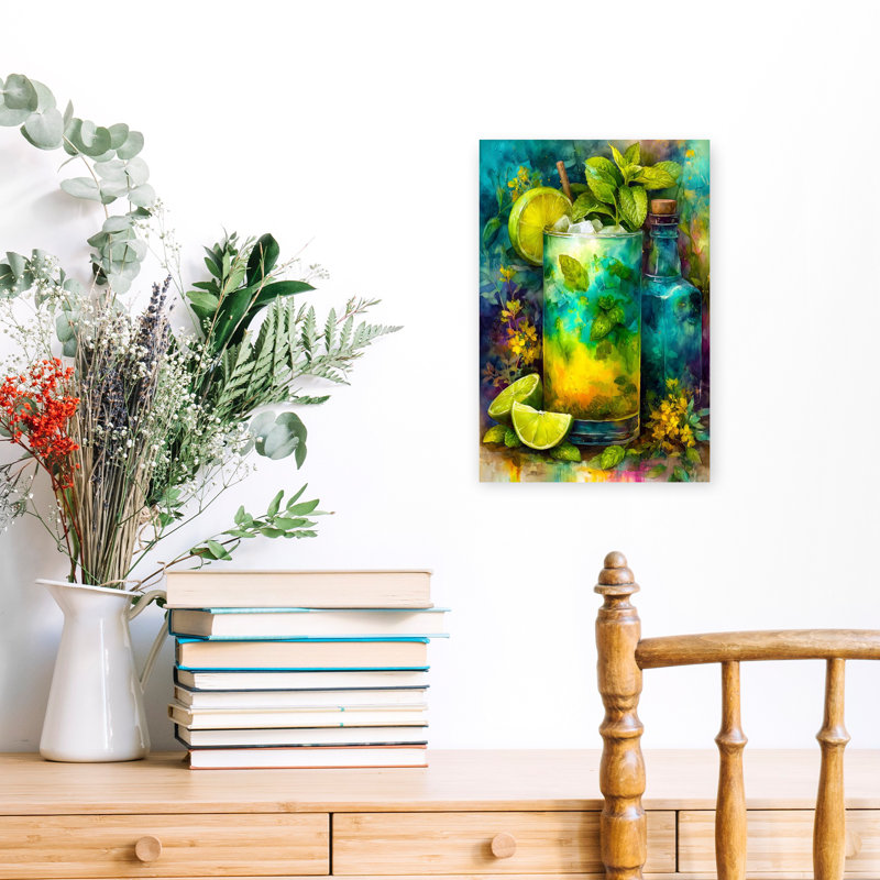 Menthe rafraîchissante Mojito, art moderne abstrait coloré, 18" H x 12" W