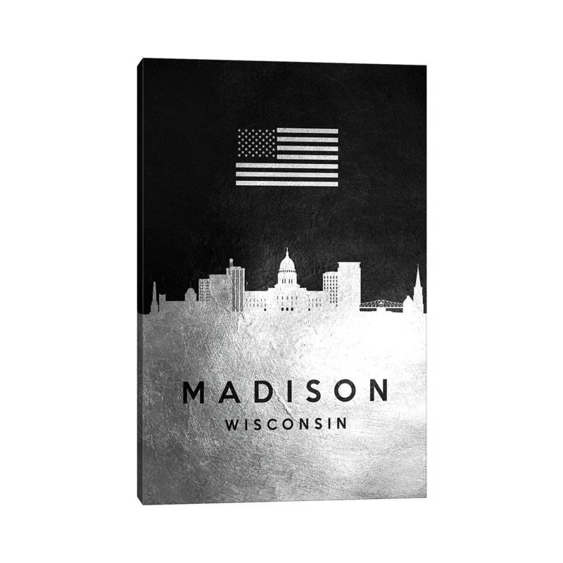 Madison Wisconsin Silver Skyline by Adrian Baldovino - Wrapped Canvas Print, 20.32 cm H x 30.48 cm W