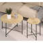 2 tables avec motifs radiaux. Imperméable. Forme cylindrique vieillie. Pieds en métal noir. Style rustique. Noyer foncé, rouge, bois technique au choix. 31,5 po x 18,9 po x H café et 18,9 po x P 23,6 po
