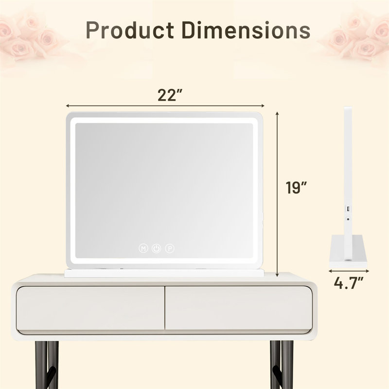 Miroir de salle de bain avec lumières, miroir de maquillage à DEL, miroir de maquillage lumineux avec lumières à intensité variable, Smart Touch, port de charge USB