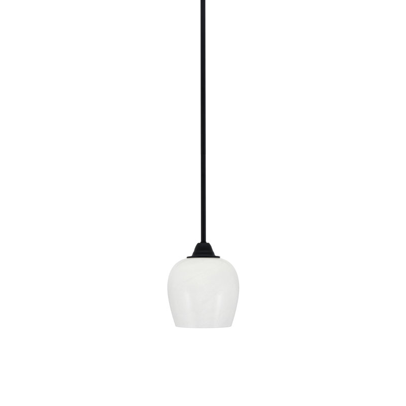 Luminaire suspendu suspendu Paramount au fini noir mat avec verre en marbre blanc de 6 po