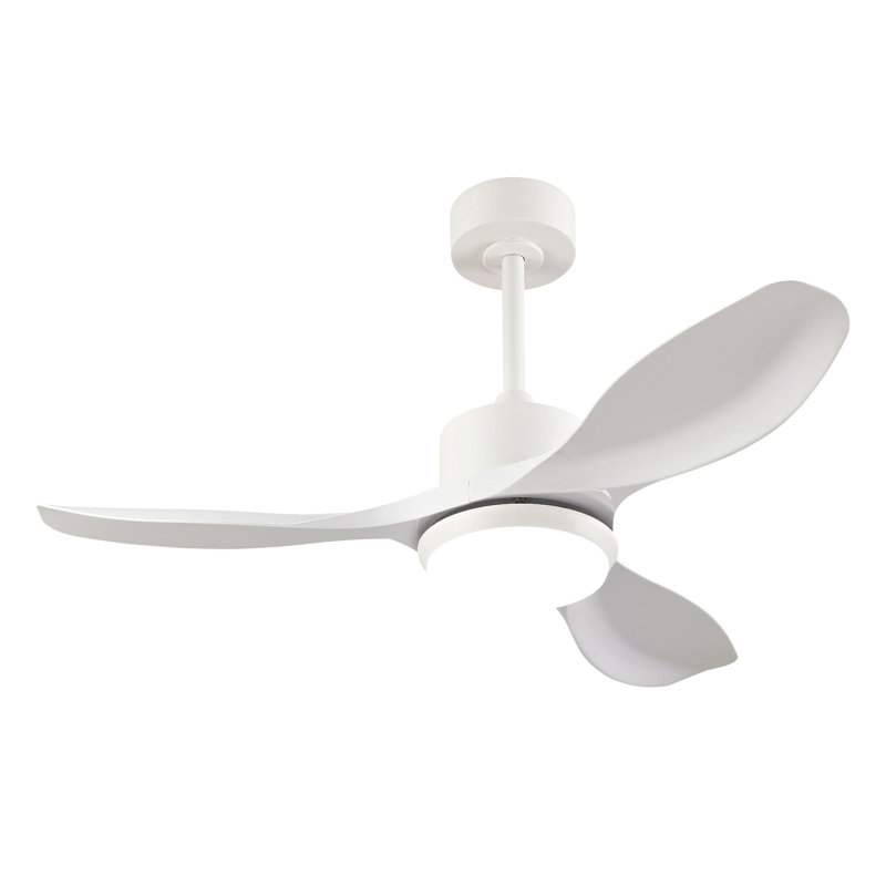 Ventilateur de plafond blanc moderne le plus vendu de 42 pouces avec lumière, avec 3 pales en plastique ABS, télécommande, moteur à courant continu réversible et éclairage à DEL à intensité variable.