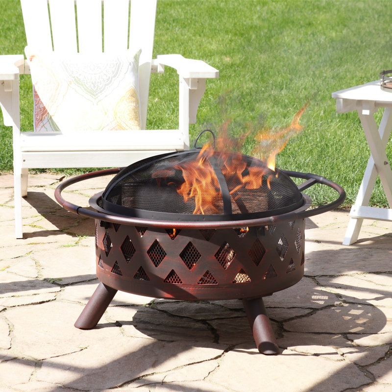 Bronze 30-Inch Crossweave Wood-Burning Fire Pit with Screen and Poker