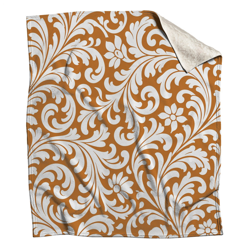 White Floral Damask Blankets, 50in W x 60in H