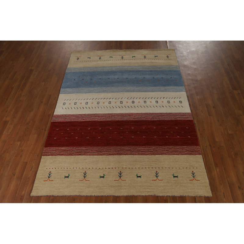 Striped Gabbeh Indian Area Rug 5x8