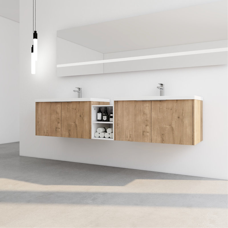 Meuble-lavabo moderne de 84 po avec lavabo 84 po, porte à fermeture en douceur, armoire de 36 po et 12 po, espace de rangement spacieux pour la baignoire, meuble-lavabo en résine, Union, espace généreux