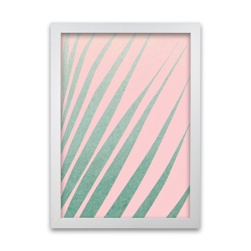 Green Leaves Pink Right Wall Original - Print, White Frame, 42cm H x 30cm W x 3cm D