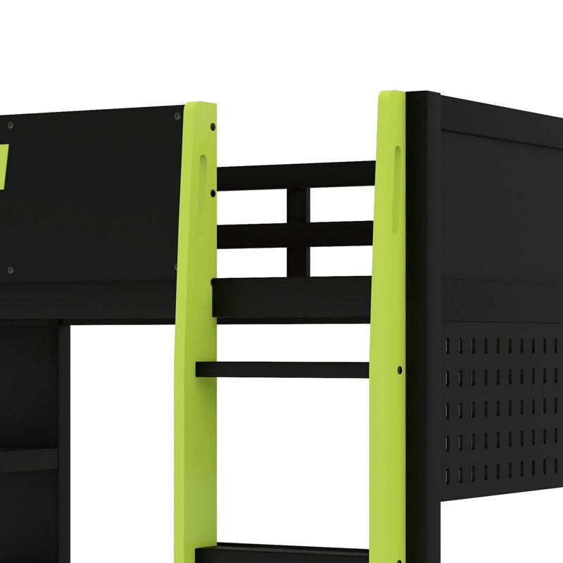 Advanced Gamer Bed With Loft Design, Integrated Desk,And Storage, Green