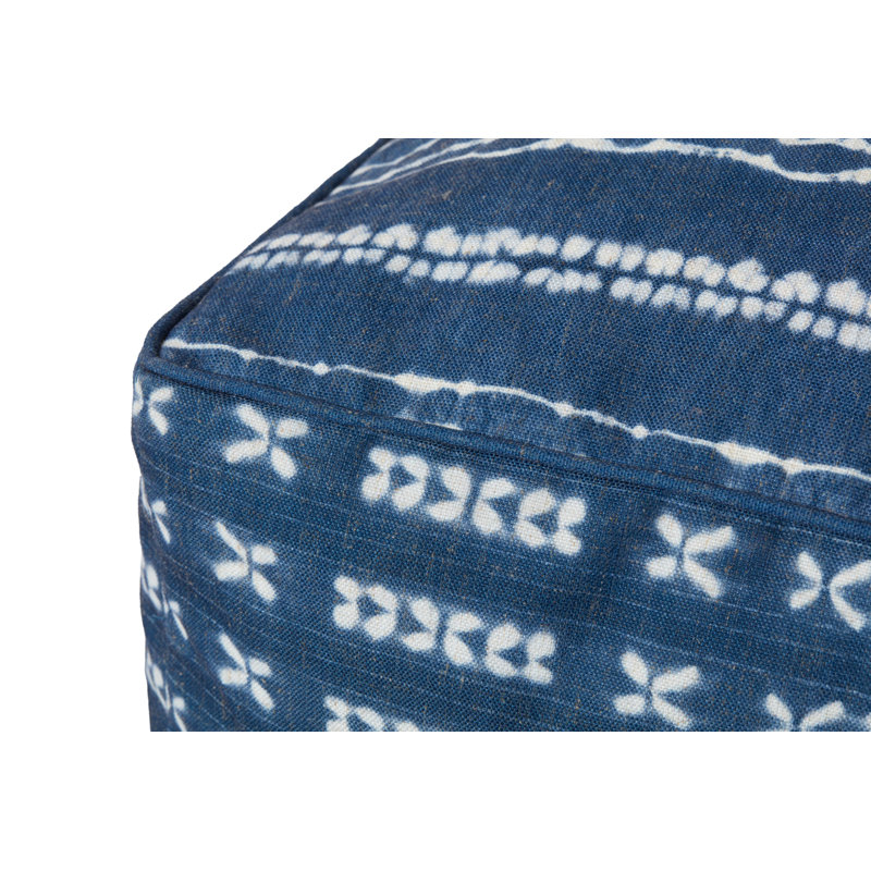Indigo and Ivory Square Pouf with Antique Bronze Zipper